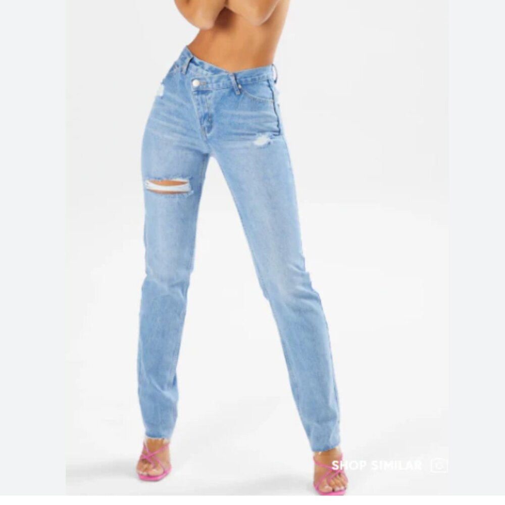 OH POLLY CROSS OVER DENIM LIGHT WASH BLUE JEANS - US 6 (PETITE)